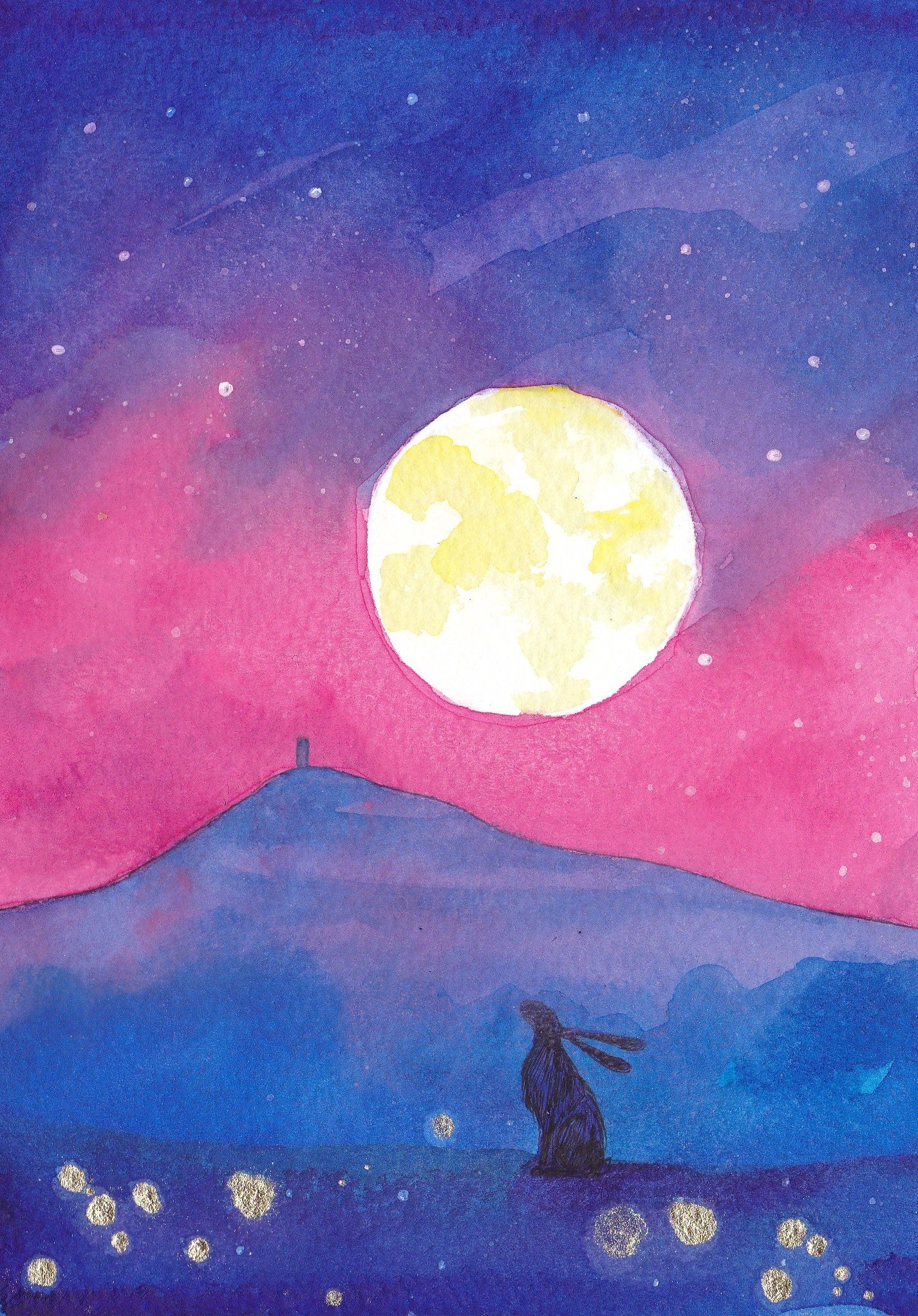 The Bright Moon - Framed Original watercolour painting