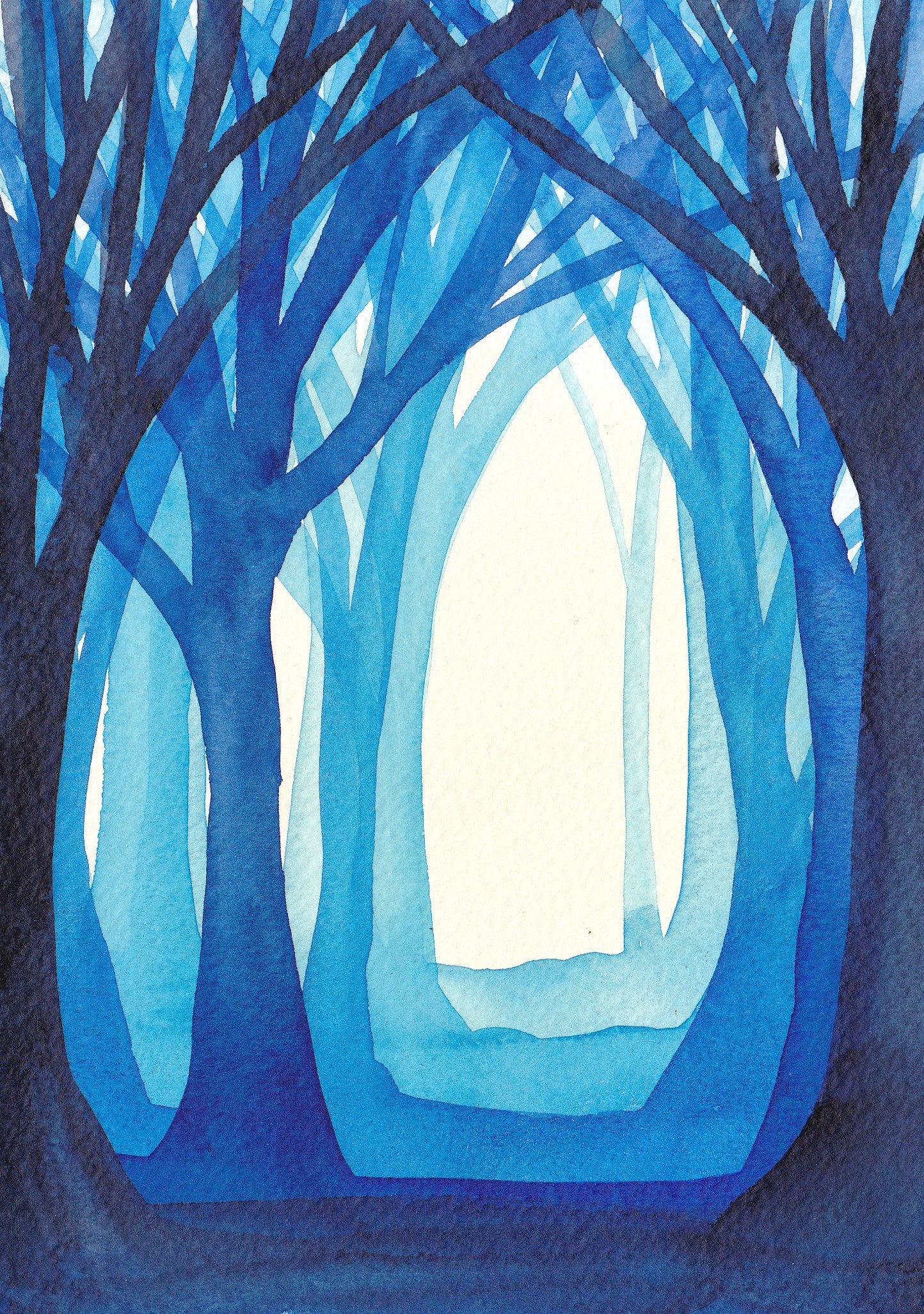 Blue Woodland - Framed Original watercolour painting