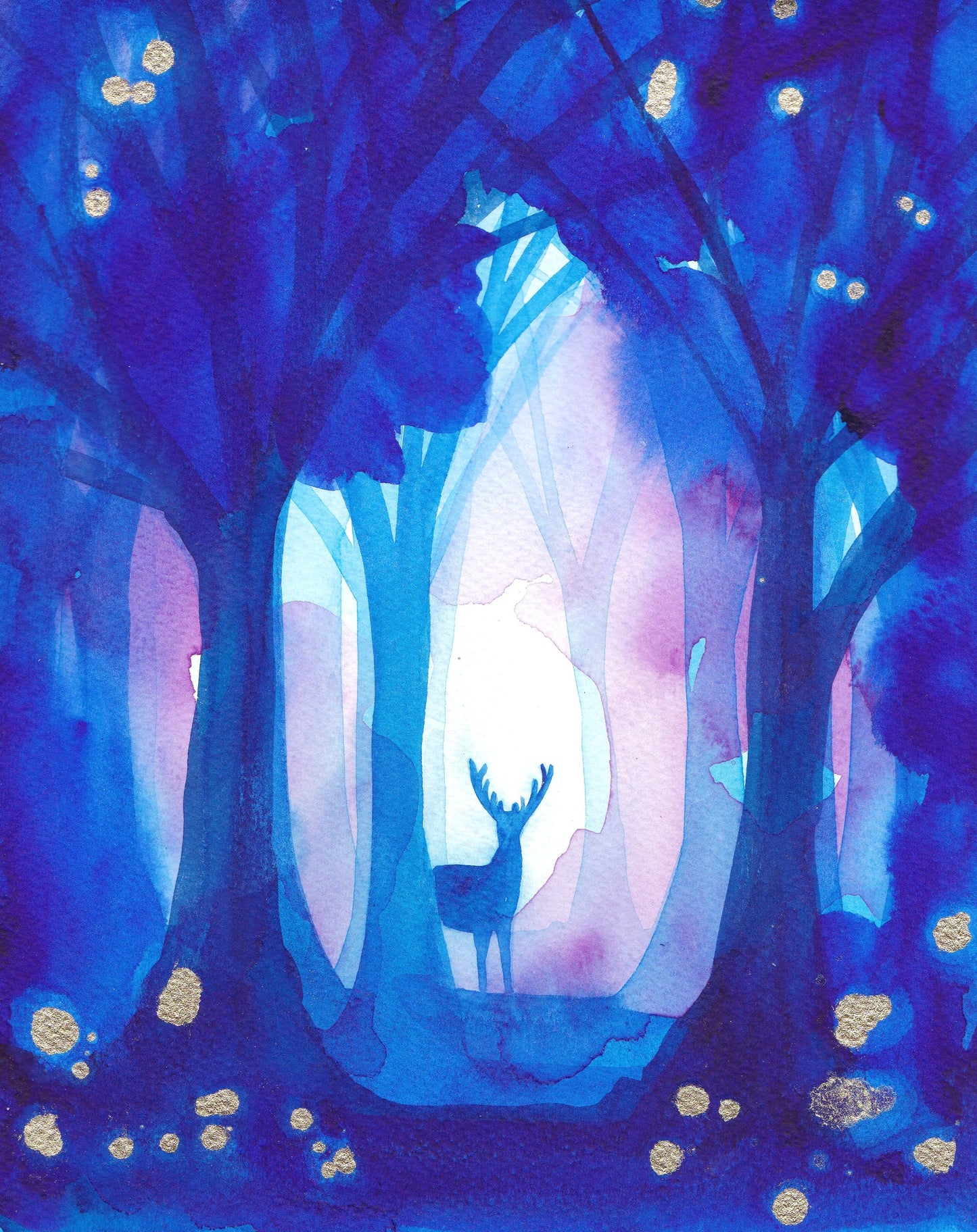 Magic Stag Woodland - Framed Original watercolour painting