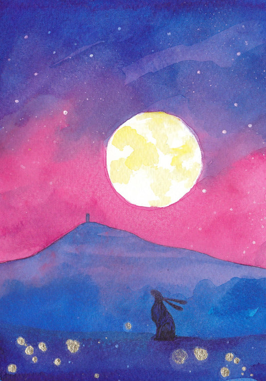 Moon Over The Tor - Greeting Card