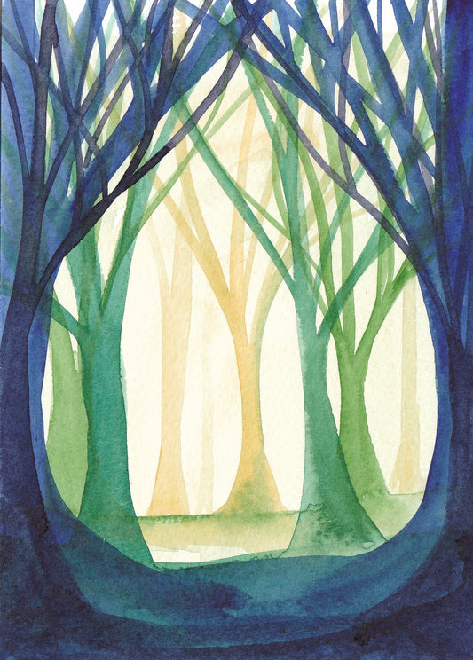 Green Woodland - Framed Original watercolour painting