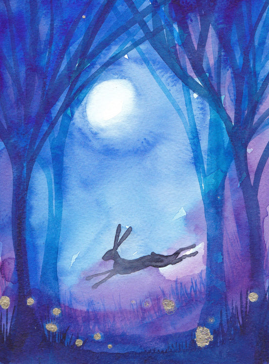 Hare Woodland - Framed Original watercolour painting